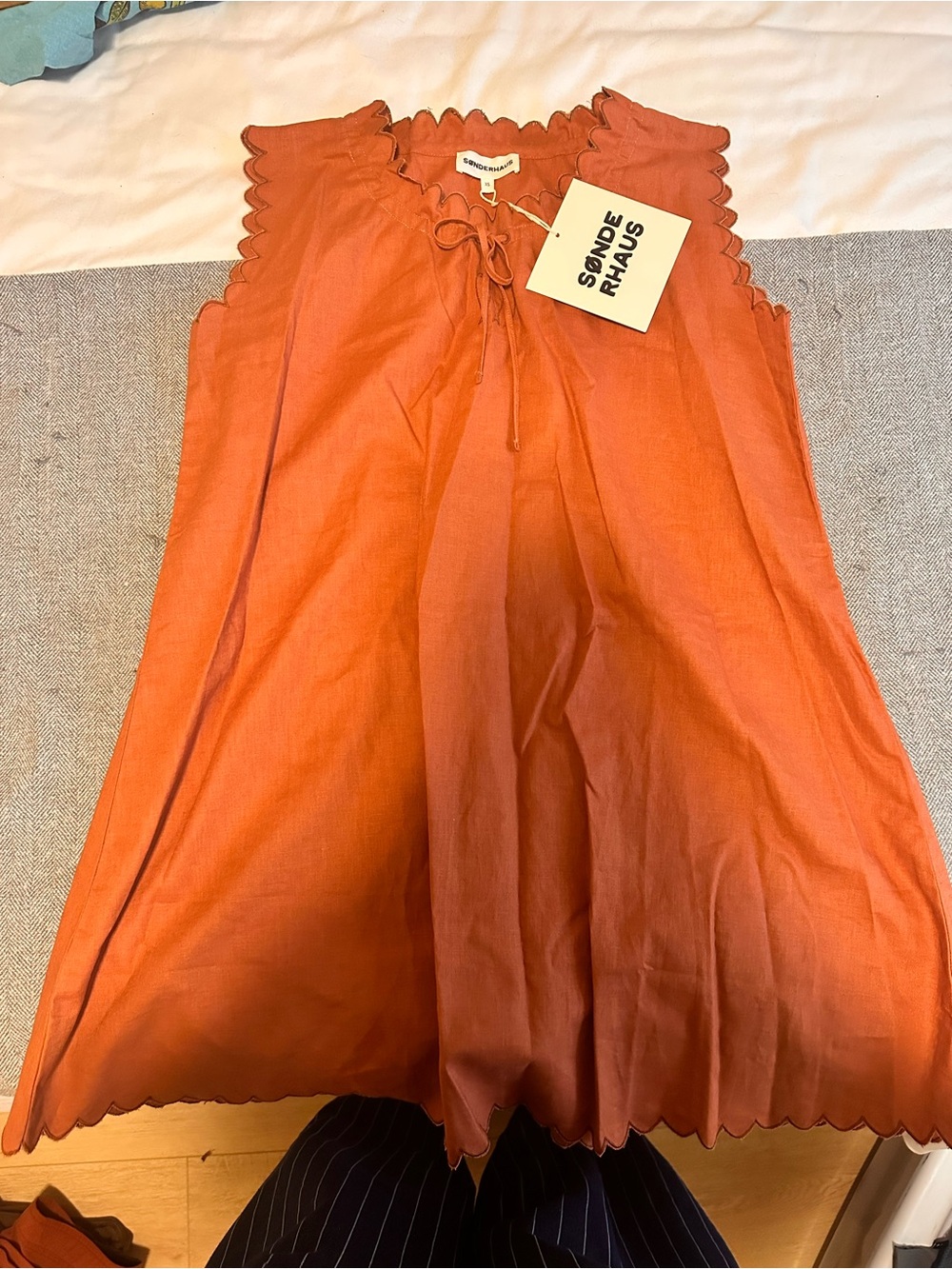 Sønderhaus Terracotta Scallop-Trim Mini Dress